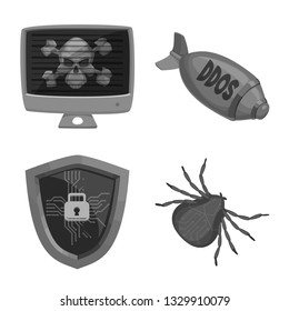 Vector illustration of virus and secure symbol. Set of virus and cyber stock vector illustration.