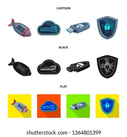 Vector illustration of virus and secure symbol. Collection of virus and cyber vector icon for stock.