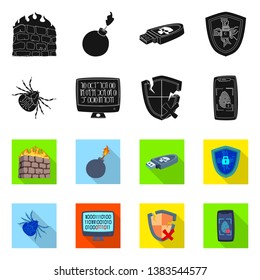 Vector illustration of virus and secure symbol. Collection of virus and cyber vector icon for stock.
