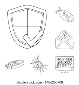 Vector illustration of virus and secure symbol. Collection of virus and cyber vector icon for stock.