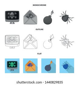 Vector illustration of virus and secure symbol. Set of virus and cyber stock vector illustration.