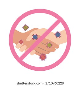Vector illustration of a virus that moves with a handshake / To prevent infection, we don't shake hands.  / concept of stopping coronavirus / covid-19, influenza virus, etc.