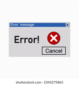 Vector illustration of virus warning, error message. User interface window.