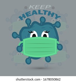 ilustración vectorial de un virus que lleva una máscara.