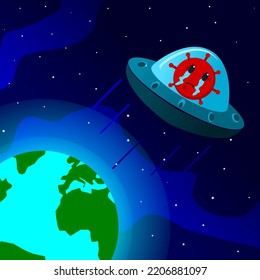 vector illustration of the virus-19 leaving the earth