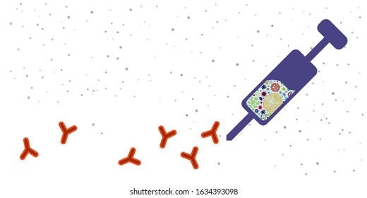 vector illustration of viruses and microorganisms and syringe for vaccination and immunization concept