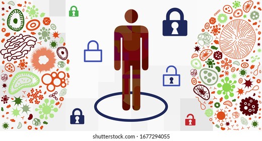 ilustración vectorial de los virus y la distancia de la persona para prevenir el riesgo de infección y las enfermedades