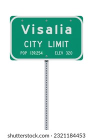 Vector illustration of the Visalia (California) City Limit green road sign on metallic post