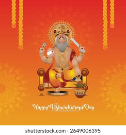 Ilustração vetorial do dia do puja vishwakarma para o deus vishwakarma, arquiteto e engenheiro divino do universo