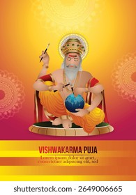 Ilustração vetorial do dia do puja vishwakarma para o deus vishwakarma, arquiteto e engenheiro divino do universo