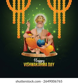 Ilustração vetorial do dia do puja vishwakarma para o deus vishwakarma, arquiteto e engenheiro divino do universo