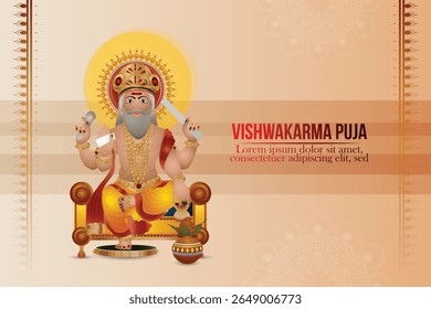 Ilustração vetorial do dia do puja vishwakarma para o deus vishwakarma, arquiteto e engenheiro divino do universo