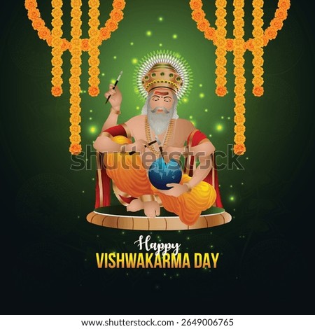 Vector illustration of vishwakarma puja day for vishwakarma god, an architect and universe divine engineer