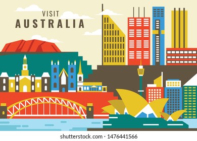 Vector illustration of visit australia, flat design concept