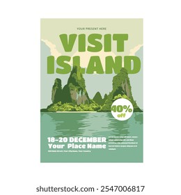 Vector illustration of visit island flyer poster template design