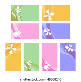 Vector illustration of visiting cards with bird, butterfly, flower and bunny