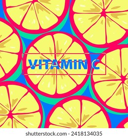 Ilustración vectorial de la vitamina C con fondo limón