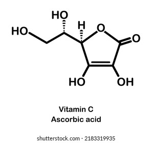 Vector illustration of vitamin C skeletal formula on white background.