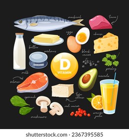 Vector illustration of vitamin D-enriched fruits and vegetables