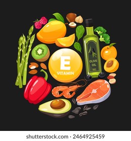 Vector illustration of vitamin E-enriched products for healthy lifestyle.