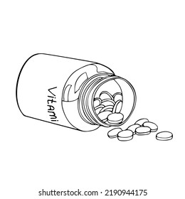 Vector illustration of vitamins for cats. An isolated object made of cat treats in the style of doodles. Veterinary medicine for cats