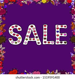 Vector illustration. Vivid marble texture vector frames. End of season sale. Seamless. Word SALE off text. Marketing banners in trendy design. Picture in purple, black and white colors.