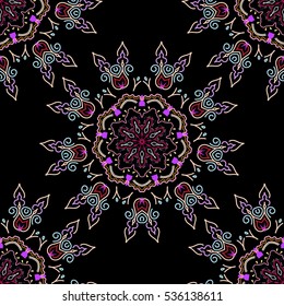 Vector illustration. Vivid repeating floral - For easy making seamless pattern use it for filling any contours. Sketch in yellow, violet and neutral colors.