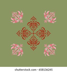Vector illustration. Vivid repeating floral - For easy making seamless pattern use it for filling any contours. Sketch in red and pink colors.