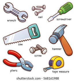 Vector illustration of Vocabulary Tools equipment set