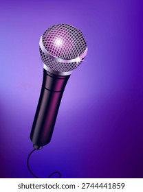 Vector illustration for vocal talent promotion with a realistic microphone, calm background and soft light. Professional music concept for singers, auditions, vocal coaching, studios, podcasts and creative sound projects.