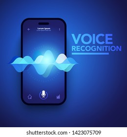 Vector Illustration Voice Recognition On Smartphone, Personal AI Assistant, Search Technology Concept.