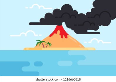 Vector illustration of volcanic eruption. Cartoon illustration, vector clip art.