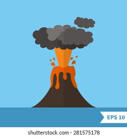 Vector illustration of volcano erruption.Trendy flat design.