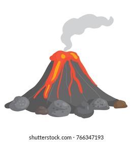 Vector illustration of volcano erupting and lava flowing down its sides