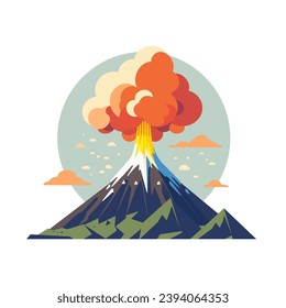 Vector illustration of volcano eruption with clouds of ash. Volcano in a flat style isolated on a white background.