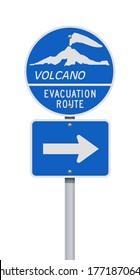 Vector illustration of the Volcano Evacuation Route road signs on metallic post