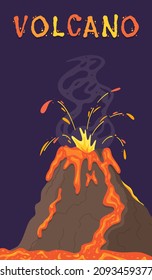 Vector illustration of the volcano flyer. Volcano eruption, seismic activity, natural disaster or disaster. 