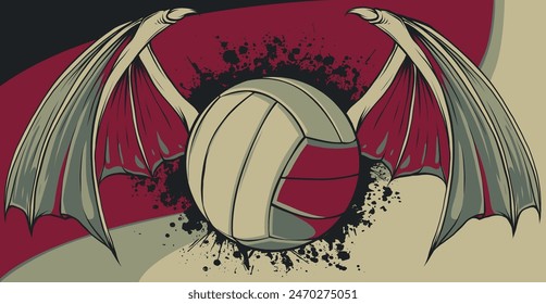 Ilustración vectorial de voleibol con alas de murciélago