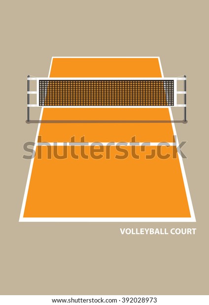 Vector\
illustration of a volley ball court with net in elevation view from\
one end isolated on brown plain background.\
