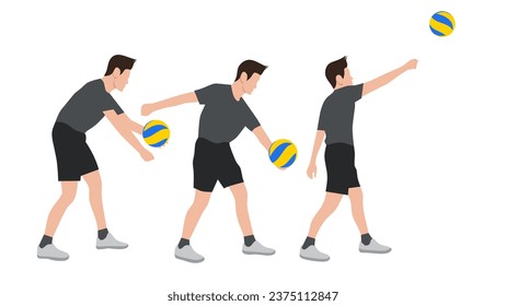 Vector illustration of volley ball player underhand serve ,voleyball technique,tips volleyball ,volleyball skills isolated on white background