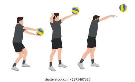 Vector illustration of volley ball player overhead serve ,voleyball technique,tips volleyball ,volleyball skills for childern book isolated on white background