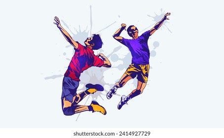 vector illustration of a volleyball athlete with a jumping smash action. colored silhouette style design, grunge. volleyball national sports day celebration design concept. national sports day