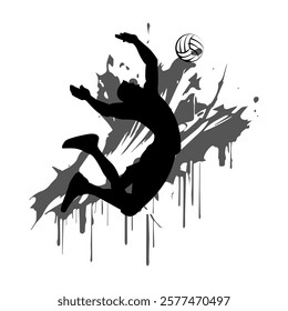 vector illustration of a volleyball athlete with a jumping smash action. colored silhouette style design, grunge. volleyball national sports day celebration design concept. national sports day