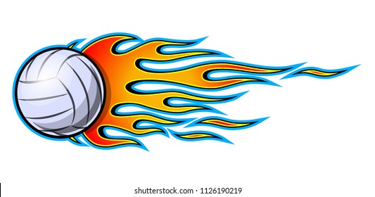 Vector illustration of volleyball ball with hot rod flame. Ideal for printable stickers decals sport logo design and any decoration.