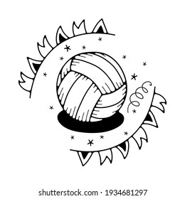 Vector Illustration With Volleyball Ball. Isolated On A White Background. Cute Doodle Illustrations.