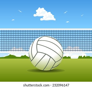 Vector illustration of volleyball ball and net