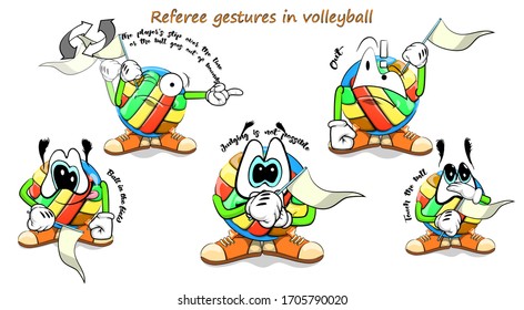 Vector illustration of a volleyball ball that shows the referee's gestures