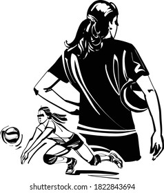 the vector illustration of the volleyball female player