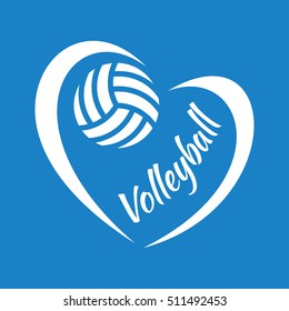 Vector illustration of volleyball heart on blue background for sports design.
