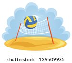 Vector illustration of volleyball net and ball